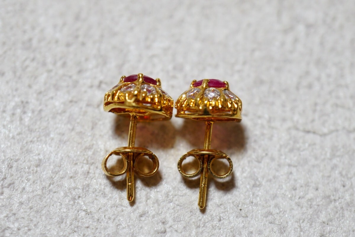1405 天然ルビー ゴールドカラー ピアス 両耳揃い ヴィンテージ アクセサリー 天然石 寶石 色石 カラーストーン 裝飾品
