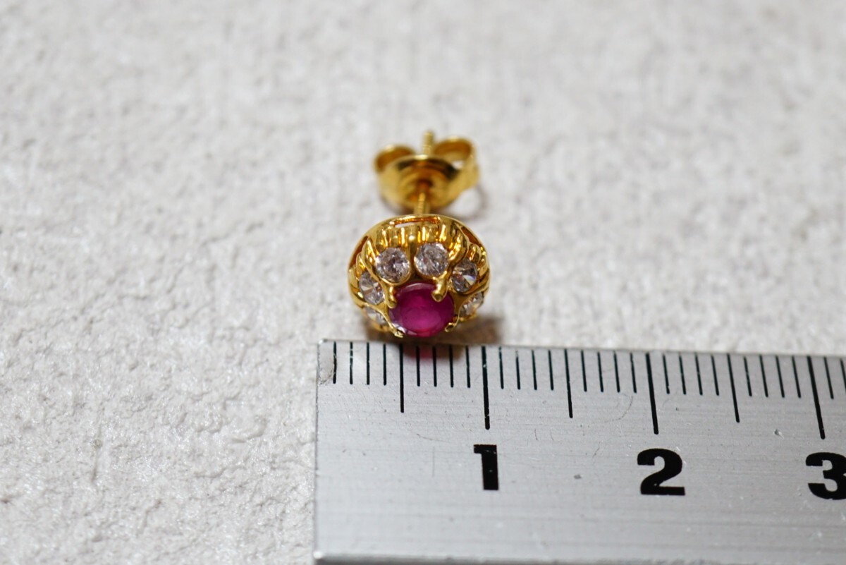 1405 天然ルビー ゴールドカラー ピアス 両耳揃い ヴィンテージ アクセサリー 天然石 寶石 色石 カラーストーン 裝飾品