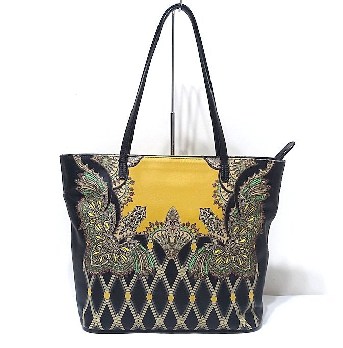 прекрасный товар ETRO Etro peiz Lee рисунок гладкий кожа большая сумка 1H121 машина f черный × желтый × многоцветный для мужчин и женщин прекрасный товар ETRO Etro peiz Lee рисунок гладкий кожа большая сумка 1H121 машина f черный × желтый × многоцветный для мужчин и женщин