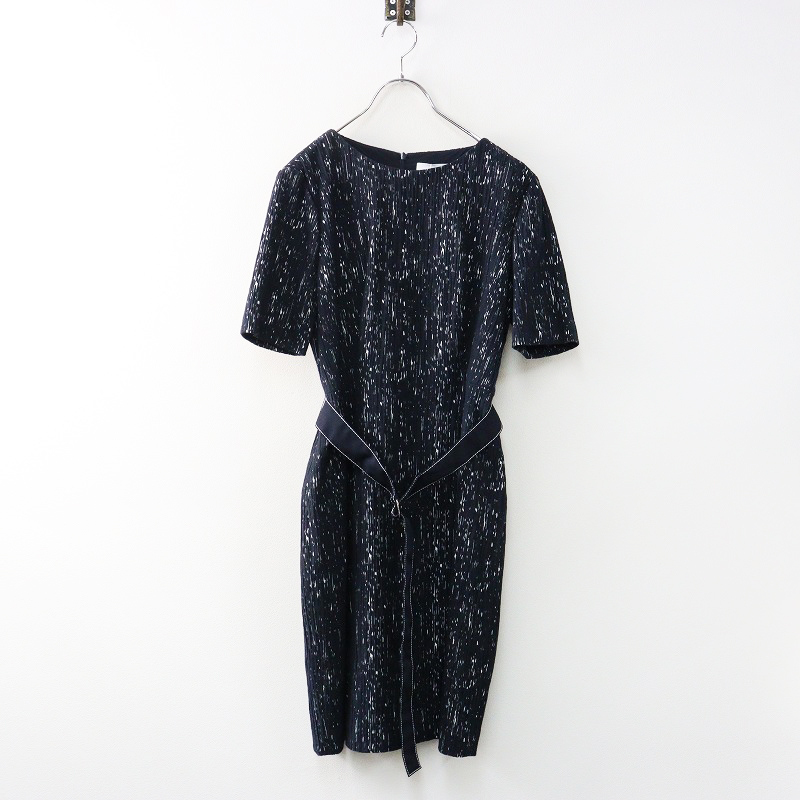 ヒューゴボス HUGO BOSS ランダムプリーツ 半袖 ワンピース 38A|ネイビー トップス プルオーバー【2400014592863】_画像1