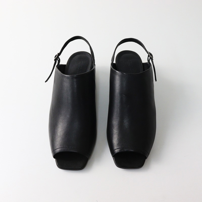 極美品 ラボキゴシ ワークス RABOKIGOSHI works 12563 スクエア オープントウ サンダル 23.5cm ブラック/本革 ヒール【2400014564587】_画像2