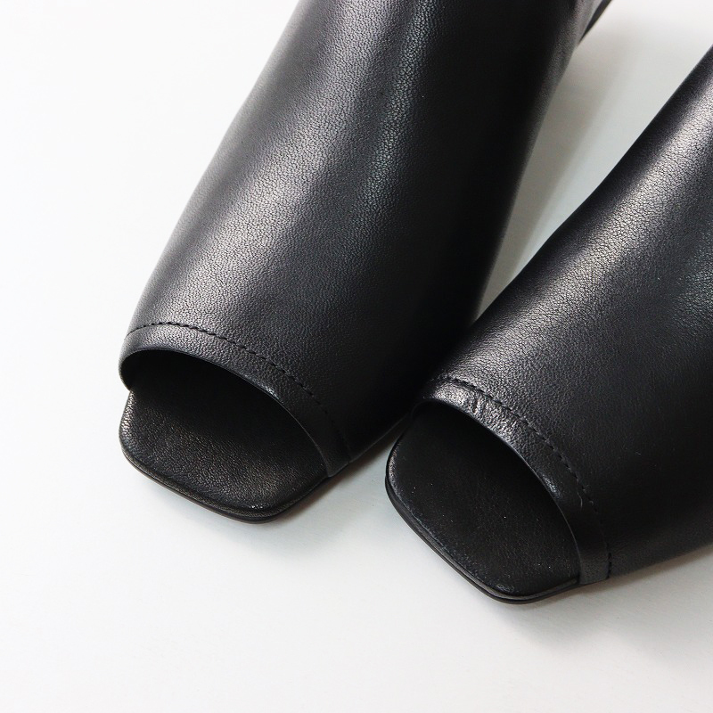 極美品 ラボキゴシ ワークス RABOKIGOSHI works 12563 スクエア オープントウ サンダル 23.5cm ブラック/本革 ヒール【2400014564587】_画像3