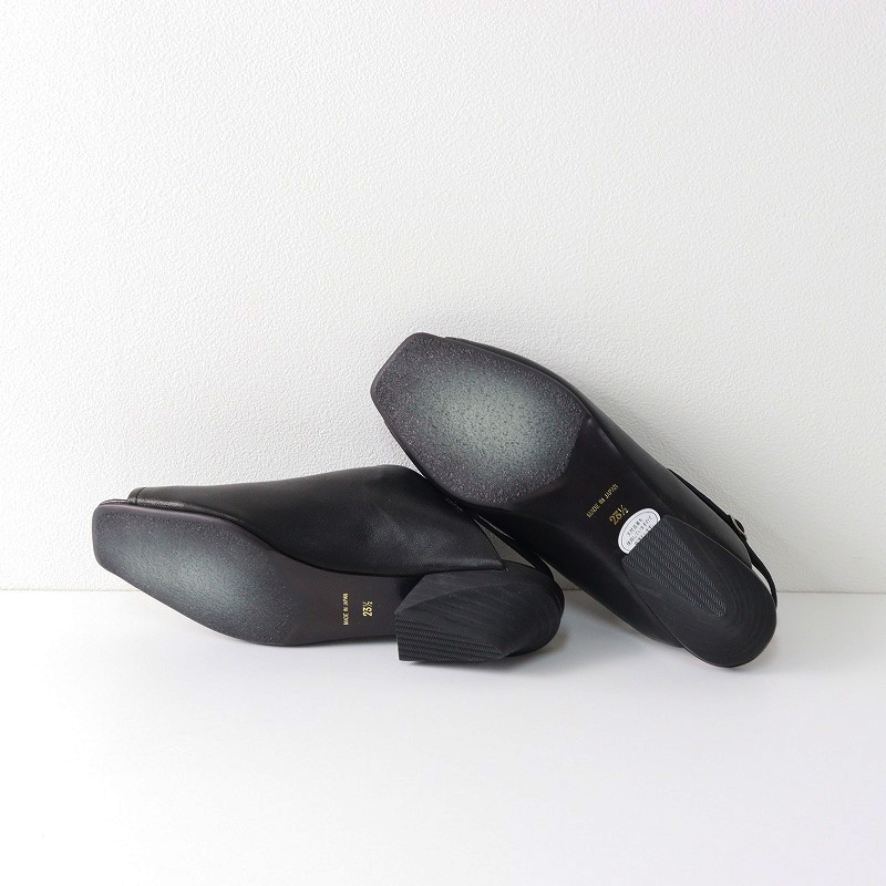 極美品 ラボキゴシ ワークス RABOKIGOSHI works 12563 スクエア オープントウ サンダル 23.5cm ブラック/本革 ヒール【2400014564587】_画像7