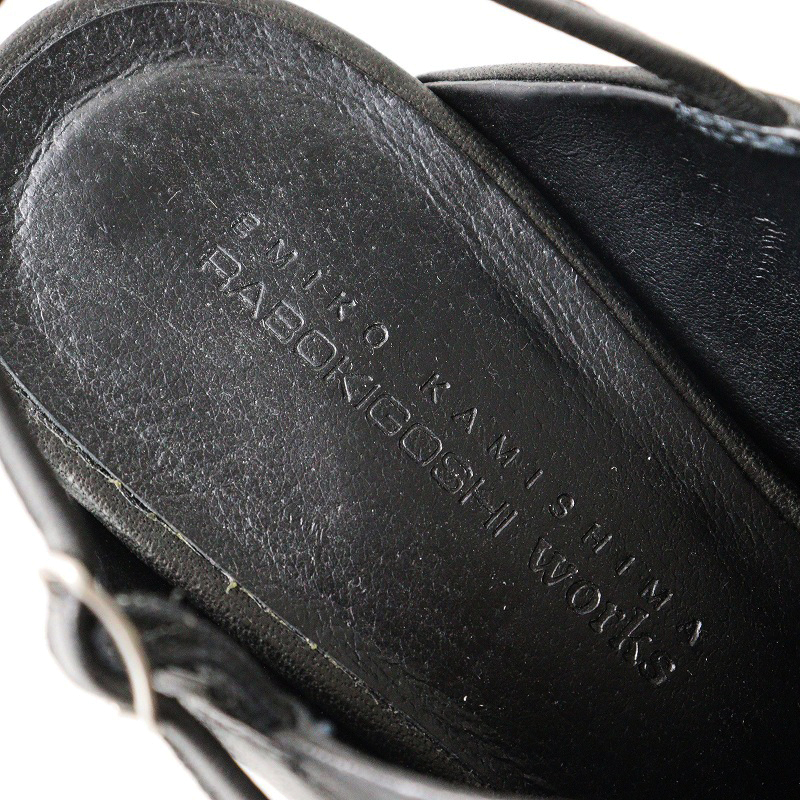 極美品 ラボキゴシ ワークス RABOKIGOSHI works 12563 スクエア オープントウ サンダル 23.5cm ブラック/本革 ヒール【2400014564587】_画像9