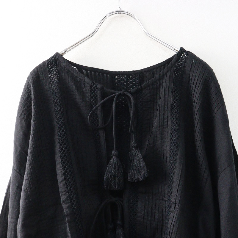 2024SS ビームスハート BEAMS HEART インドコットン 2WAY レース ブラウス ｜ブラック トップス 刺繍 シャツ【2400014607581】_画像3