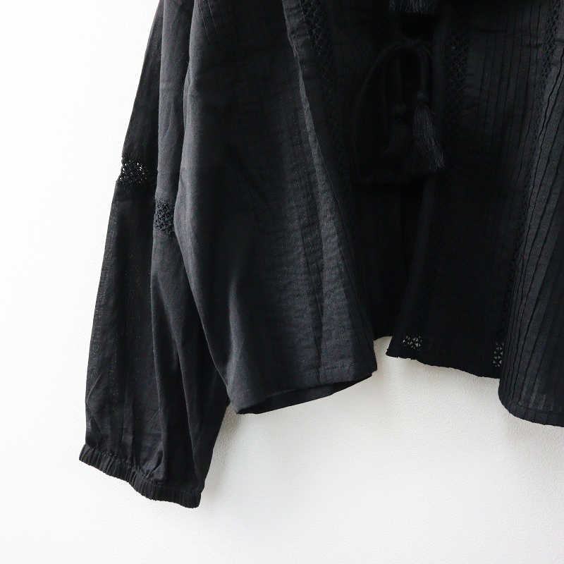 2024SS ビームスハート BEAMS HEART インドコットン 2WAY レース ブラウス ｜ブラック トップス 刺繍 シャツ【2400014607581】_画像4
