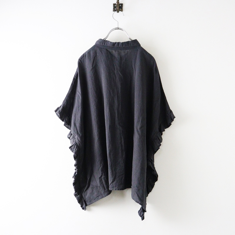 ナチュラン エーカ fu-dueka コットンリネンフリルブラウス F＼ダークグレー シャツ ワイド ボックス トップス【2400014624496】