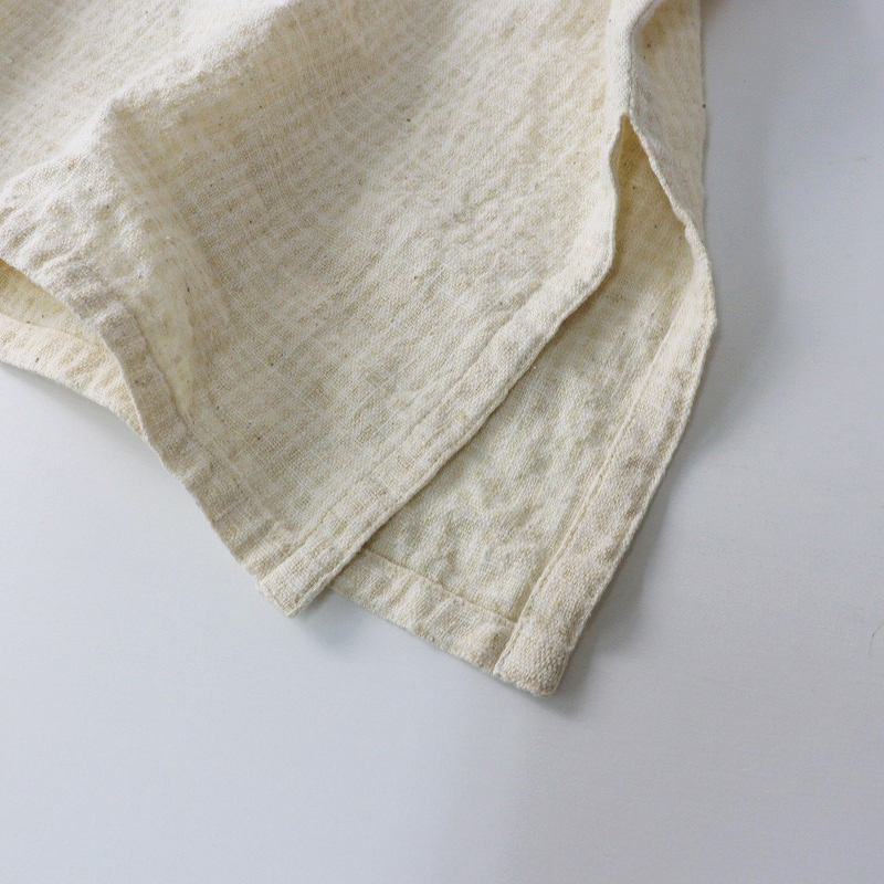 うさと USAATO 手織りスタンドカラープルオーバー＼キナリ ブラウス 五分袖 シャツ トップス 平織り スリット【2400014630152】