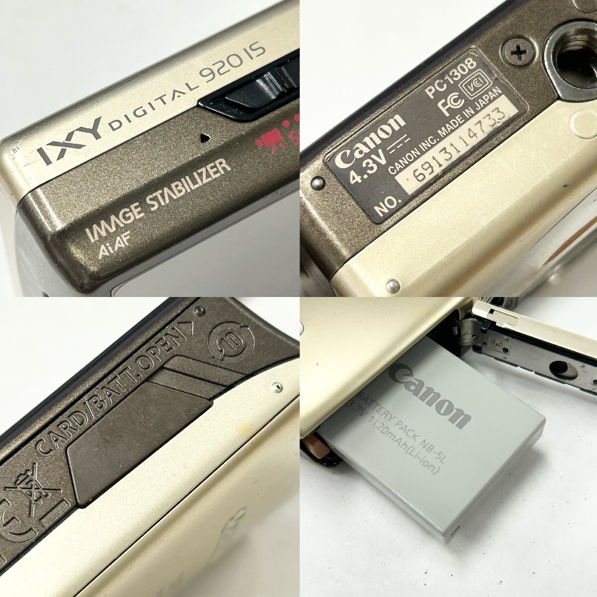 ◆キャノン Canon◆IXY DIGITAL 920 IS PC1308 本體 ZOOM LENS 4X IS 5.0-20.0mm 1:2.8-5.8 デジタル カメラ ゴールド 動作未確認(rèn)