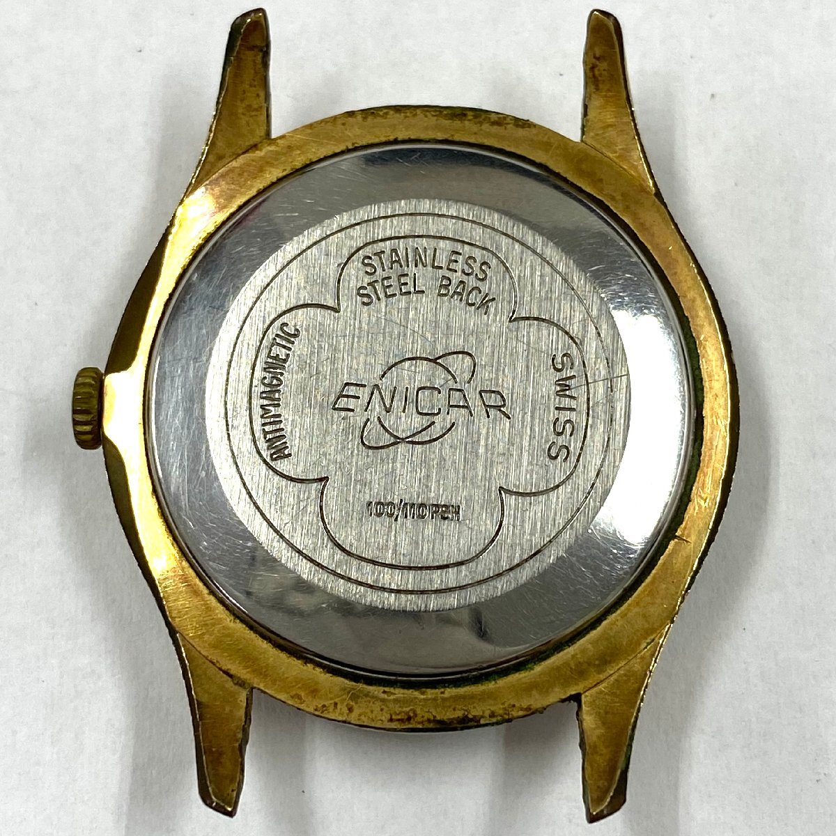 稼動品◆エニカ ENICAR◆ウルトラソニック 25石 100/110 PSH 手巻き 腕時計 メンズ ウォッチ シルバー文字盤 SS アンティーク フェイスのみ
