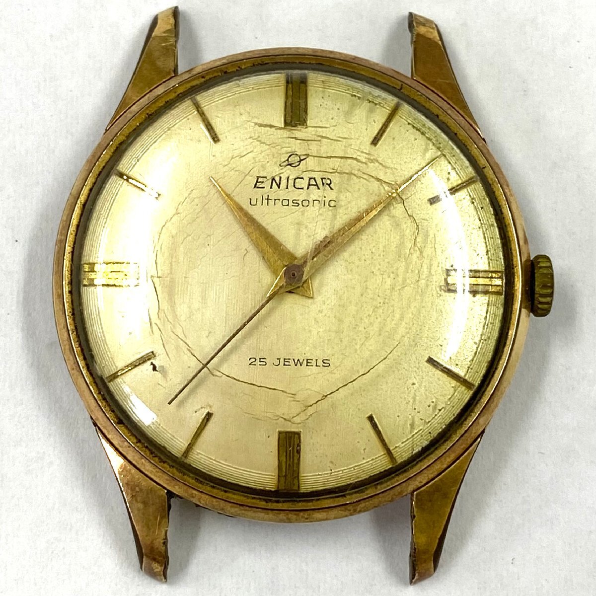 稼動品◆エニカ ENICAR◆ウルトラソニック 25石 100/110 PSH 手巻き 腕時計 メンズ ウォッチ シルバー文字盤 SS アンティーク フェイスのみ