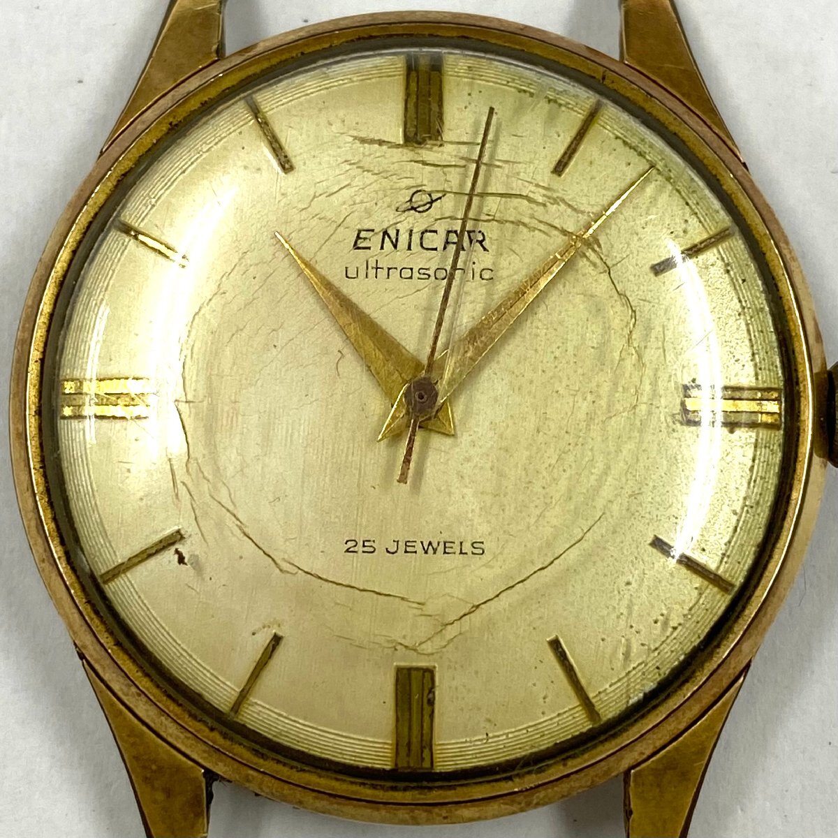稼動品◆エニカ ENICAR◆ウルトラソニック 25石 100/110 PSH 手巻き 腕時計 メンズ ウォッチ シルバー文字盤 SS アンティーク フェイスのみ