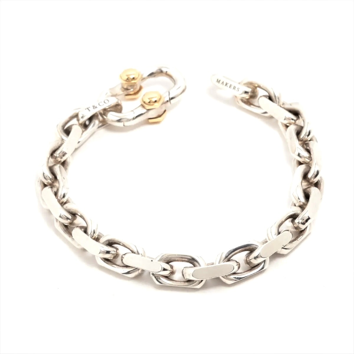 【美品】TIFFANY メイカーズワイドチェーンブレスレット　シルバー＆ゴールド 超希少 Tiffany ティファニー メイカーズ ワイドチェーン