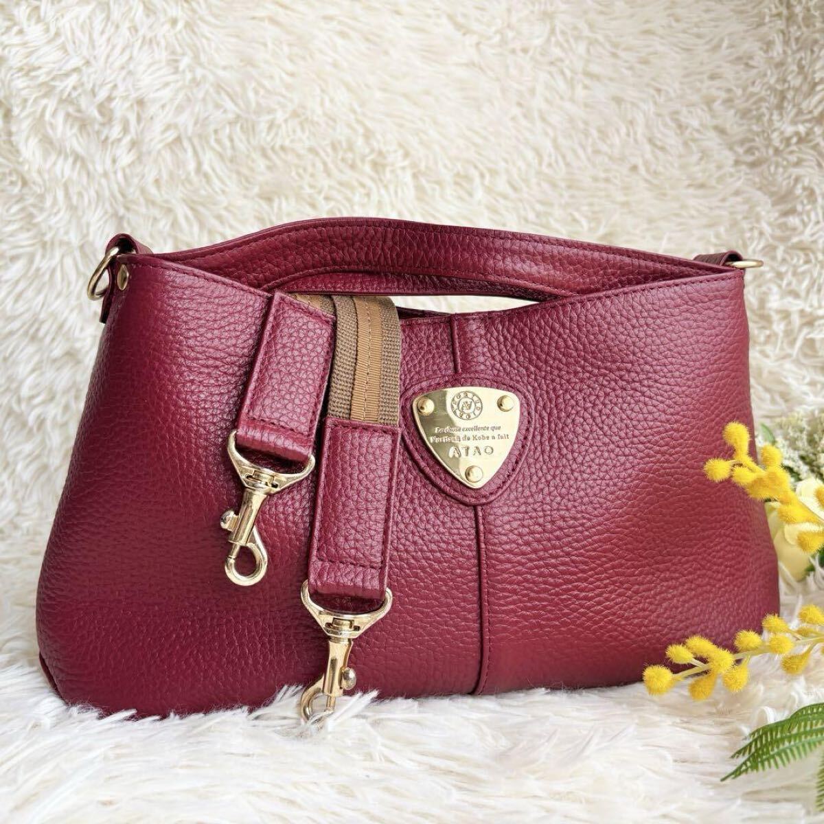 ATAO アタオ チヴィ 2way ショルダー ハンドバッグ レザー シボ革_画像1