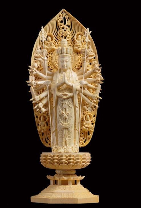 極上品 仏教美術 千手観音菩薩 精密彫刻 仏像 手彫り 木彫仏像 仏師手仕上げ品