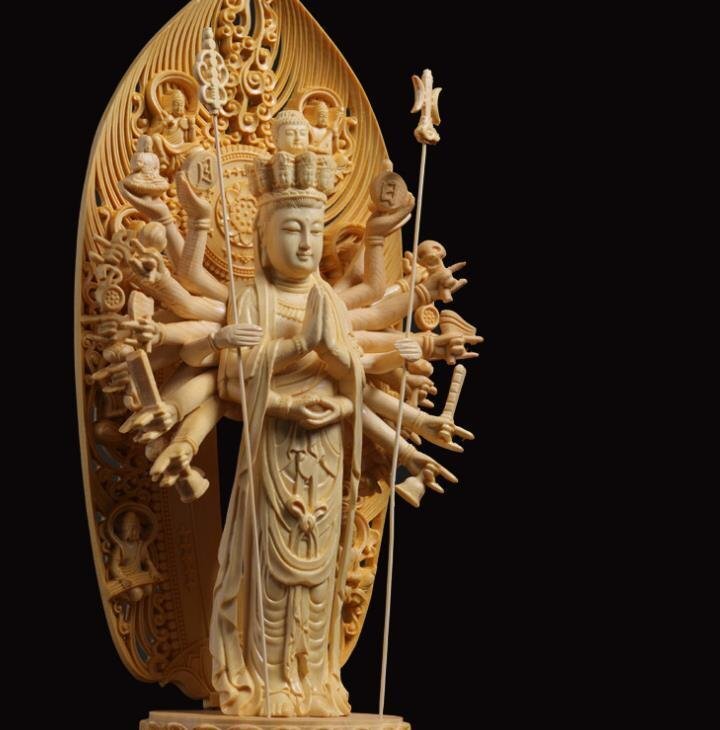 極上品 仏教美術 千手観音菩薩 精密彫刻 仏像 手彫り 木彫仏像 仏師手仕上げ品