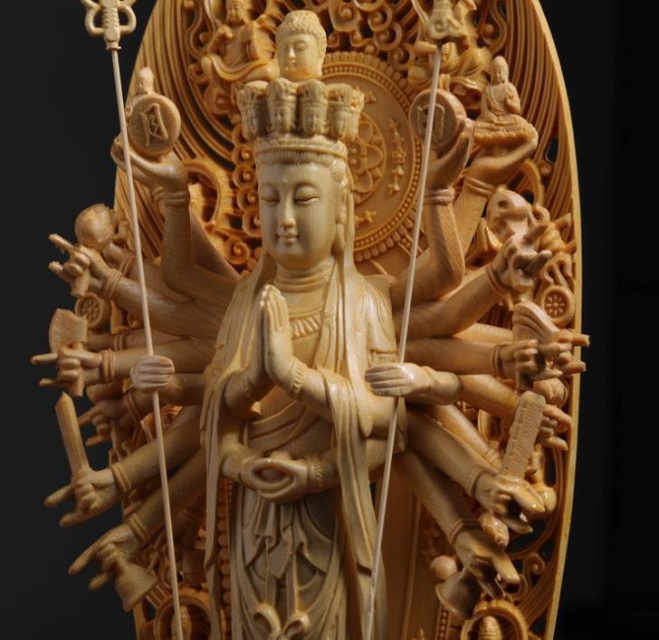 極上品 仏教美術 千手観音菩薩 精密彫刻 仏像 手彫り 木彫仏像 仏師手仕上げ品