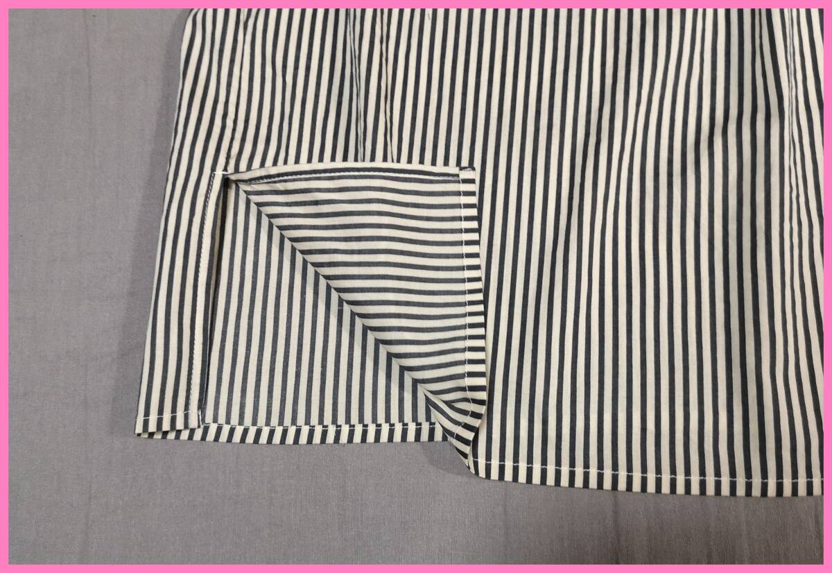 ＢＬＳ‐５０８‐２☆夏☆新品☆送料込み☆即決☆綿☆カッターシャツ素材☆M～L☆チュニック☆黒×ベージュ系☆ストライプ☆プルオーバー