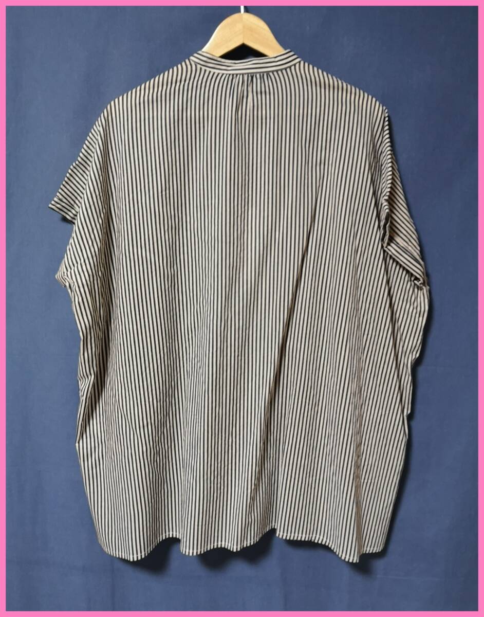 ＢＬＳ‐５０８‐２☆夏☆新品☆送料込み☆即決☆綿☆カッターシャツ素材☆M～L☆チュニック☆黒×ベージュ系☆ストライプ☆プルオーバー