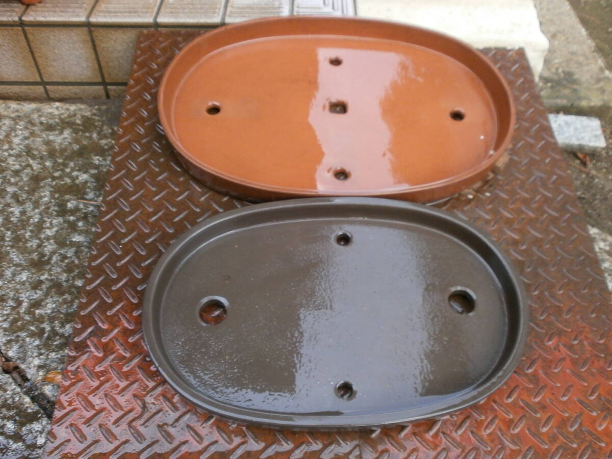 盆栽鉢　2個まとめて　楕円　小判　Bonsai pot 　古いものです　品野司山？_画像1