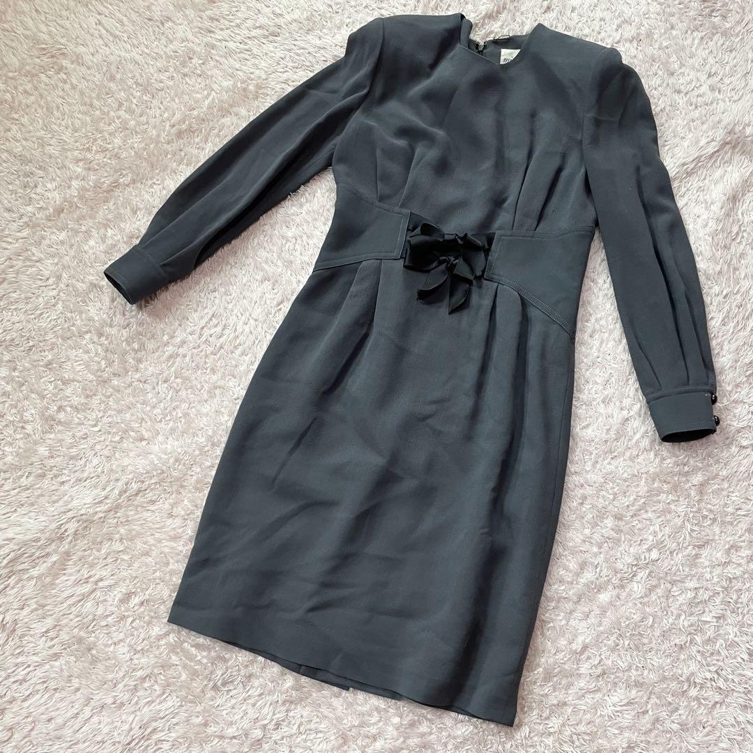 サイズM miss ashida タイトワンピース　ミディ丈　レトロ　グレー_画像1