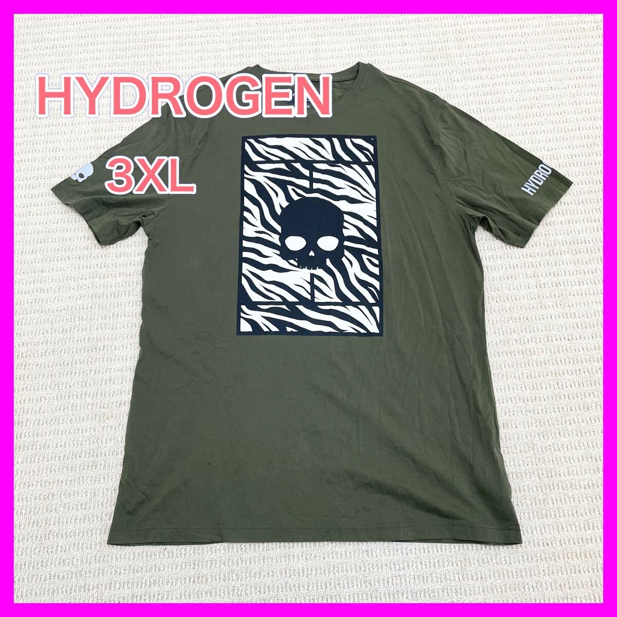 極美品ハイドロゲン 半袖Tシャツ カーキ プリント_画像1
