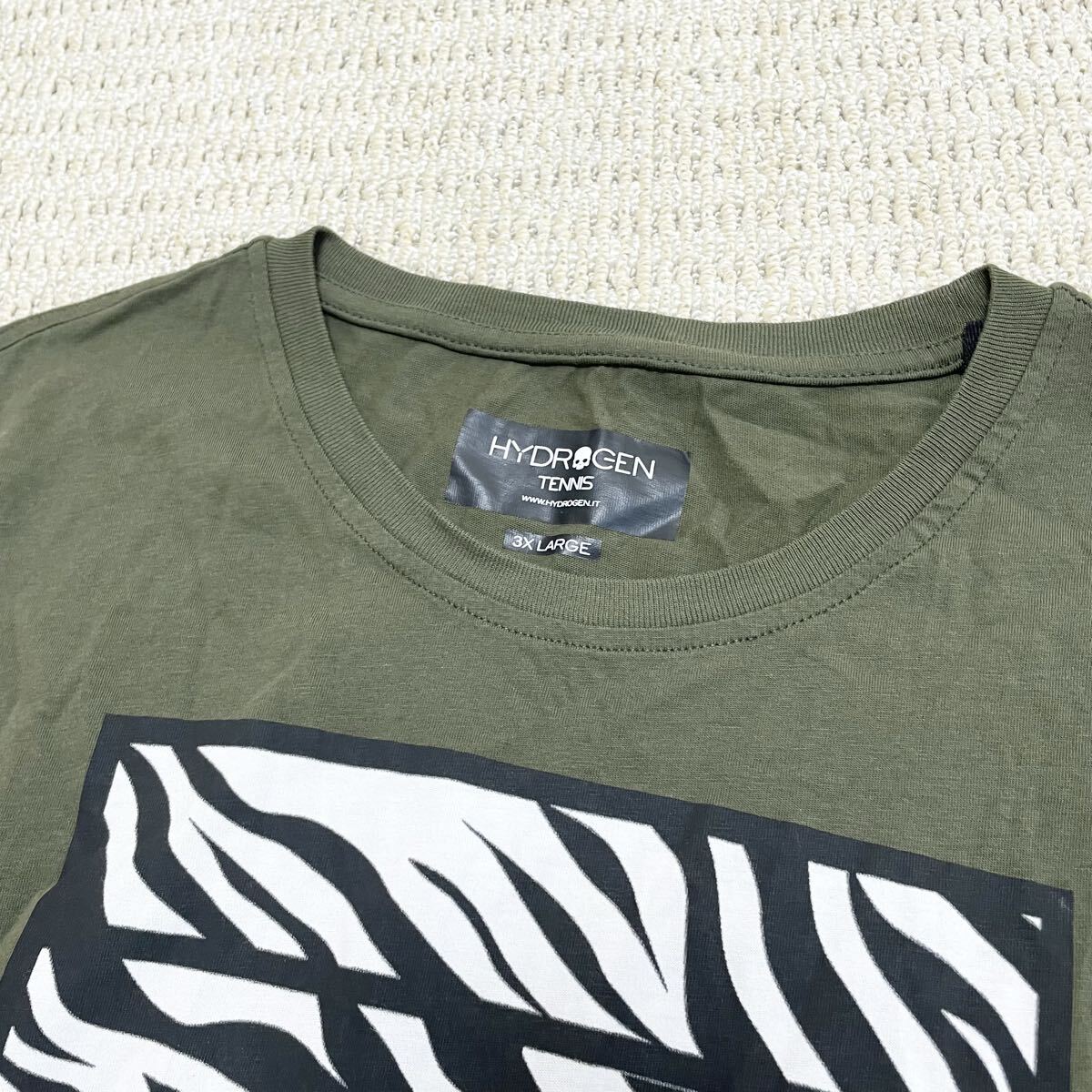 極美品ハイドロゲン 半袖Tシャツ カーキ プリント_画像3