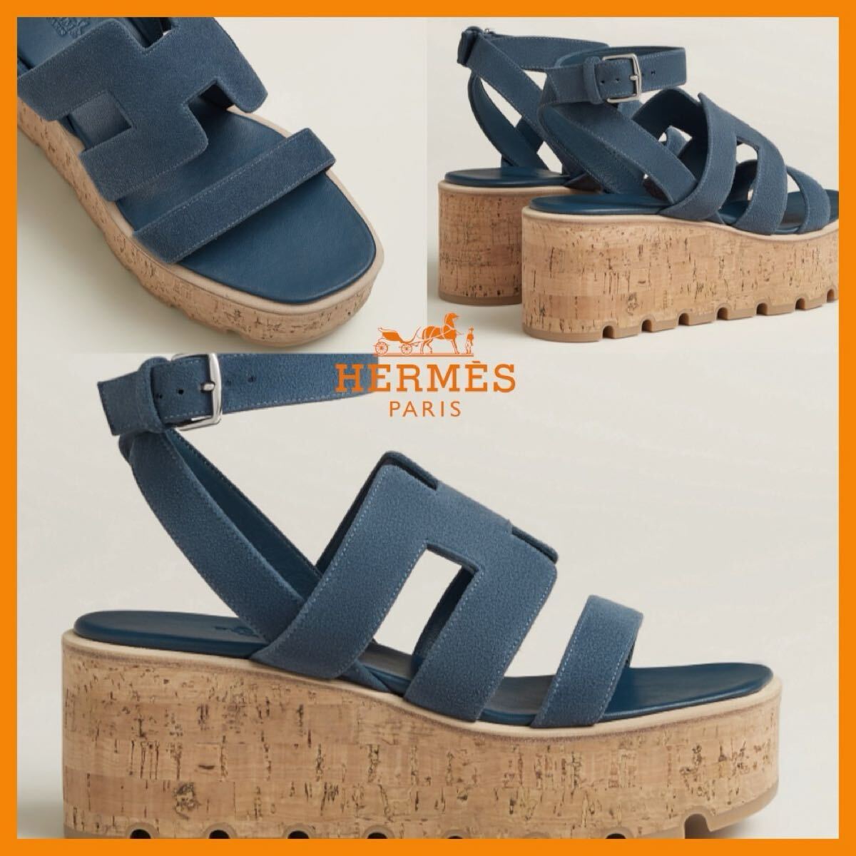 HERMES エルメス 厚底サンダル Havane アヴァンヌ ネイビー 38サイズ