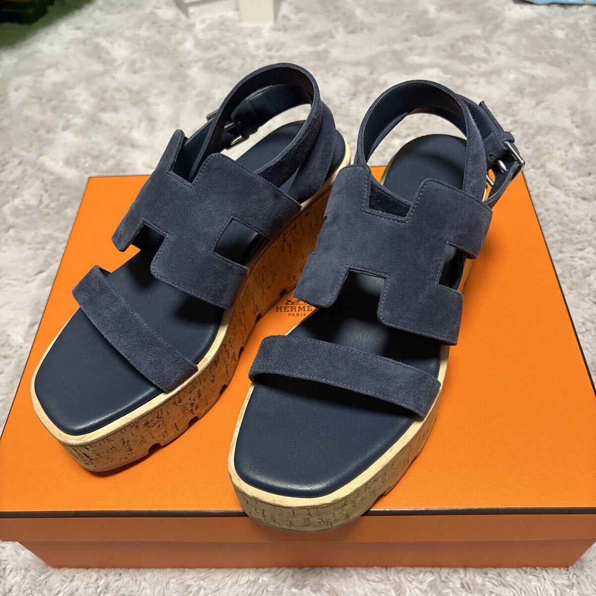 HERMES エルメス 厚底サンダル Havane アヴァンヌ ネイビー 38サイズ