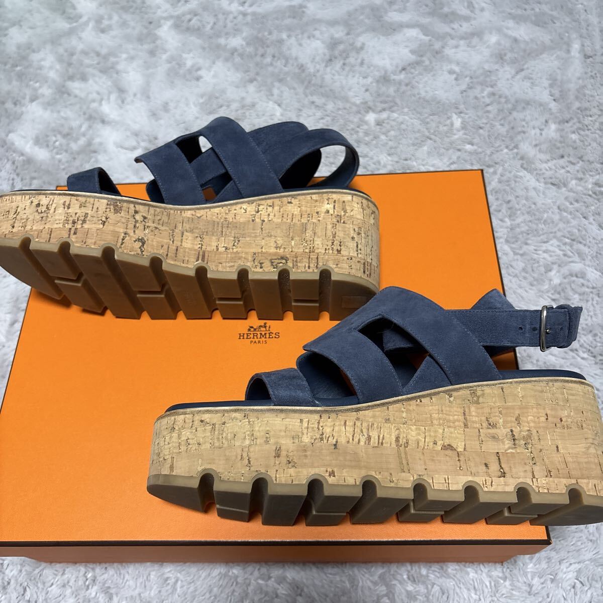 HERMES エルメス 厚底サンダル Havane アヴァンヌ ネイビー 38サイズ