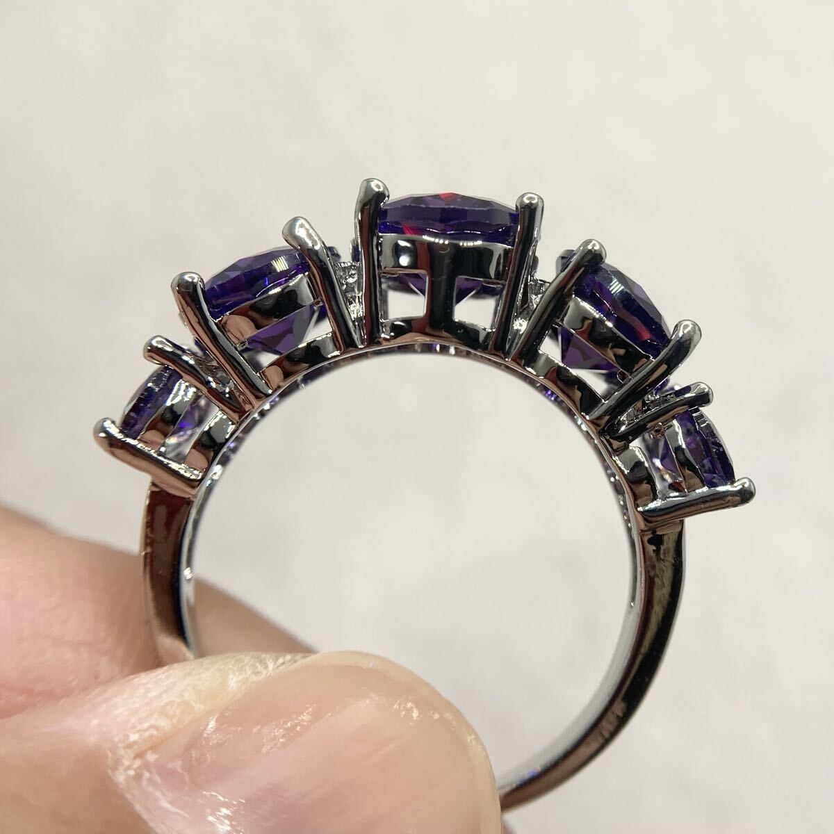 16号★アメジストの連なるエレガントリング★レディース指輪シルバーアクセサリーカラーストーンキュービックジルコニア新品宝石Y-RSHOP_画像3