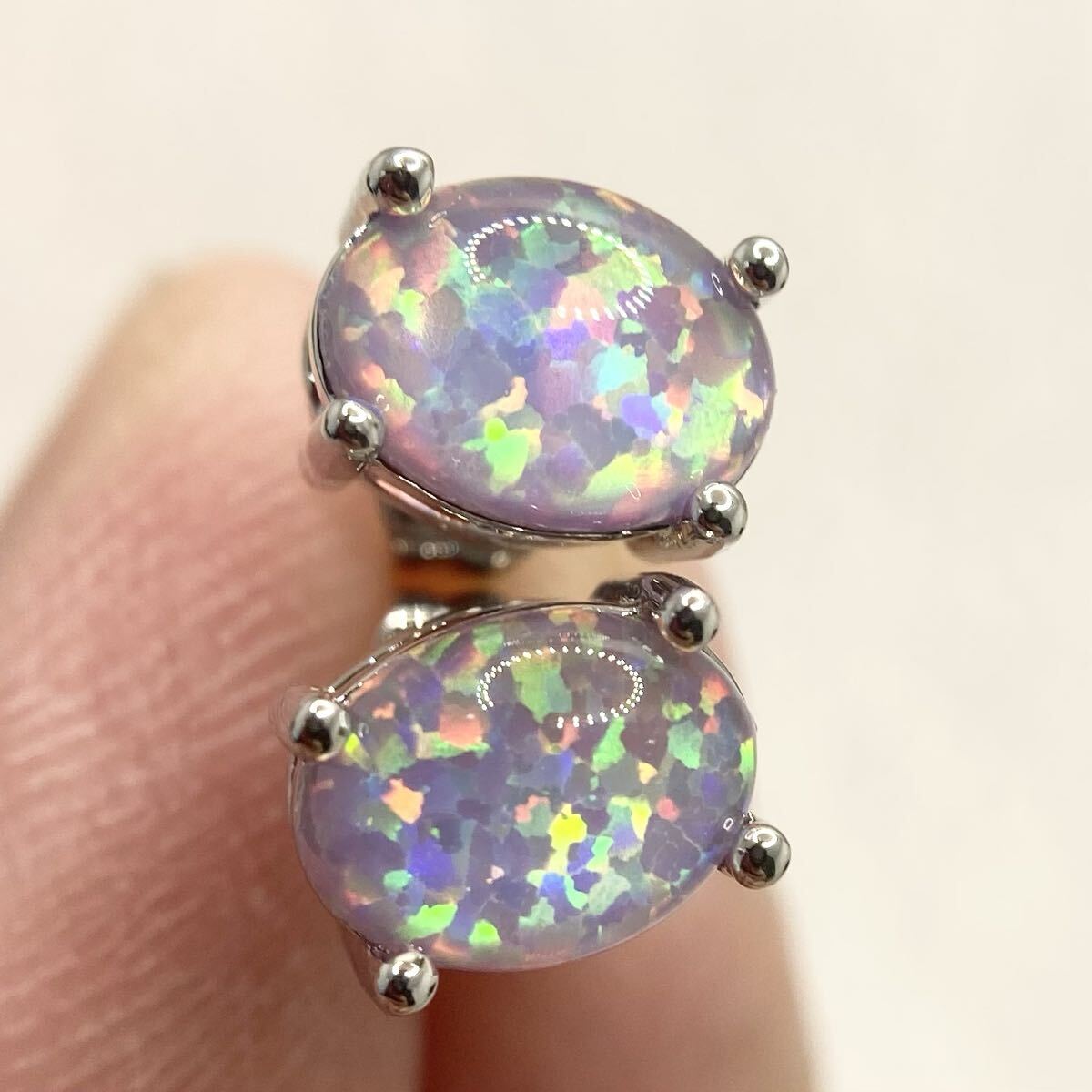 小粒オーバル型ラベンダーファイヤーオパールのピアス★レディースシルバー925刻印カラーストーンアクセサリー新品宝石Y-RSHOPプレゼント_画像4