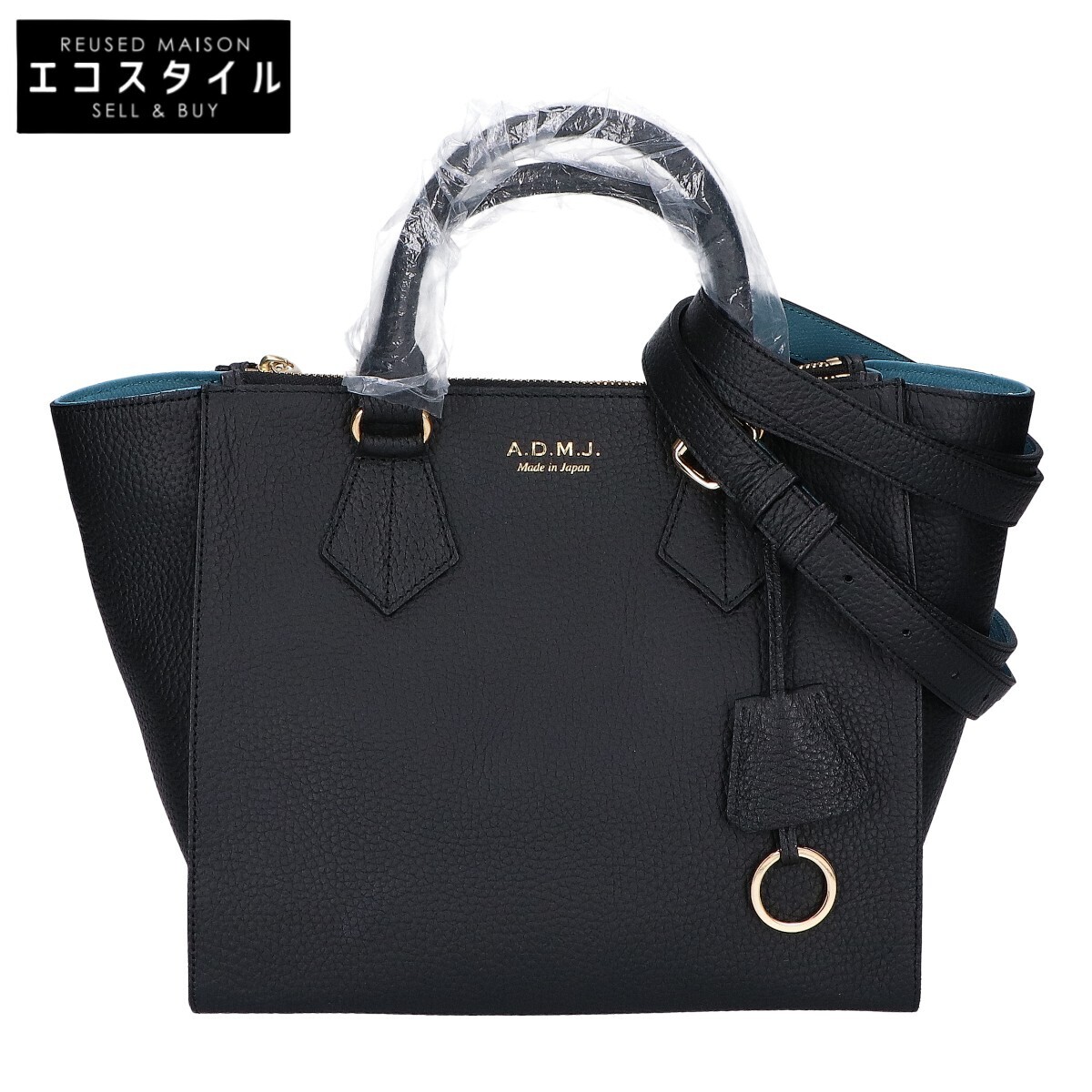新品同様/ A.D.M.J. Accessoires De Mademoiselle ADMJ レザー 2WAYショルダー トートバッグ ネイビー レディース