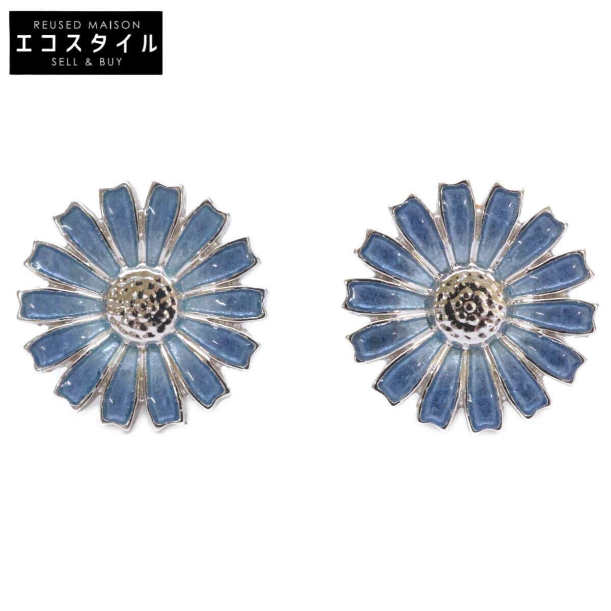 美品 GEORG JENSEN ジョージジェンセン 20001544 925S DAISY デイジー ピアス ブルーエナメル/シルバー レディース