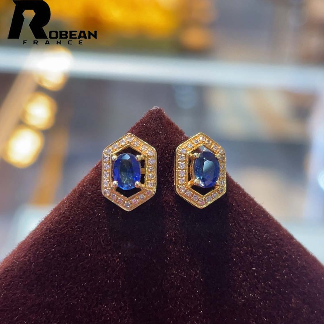 綺麗 EU制 定価50萬円★ROBEAN? サファイア?ピアス★ダイヤモンド 天然石 お守り 賢者の石 ギフト プレゼント K18（18金）0721003