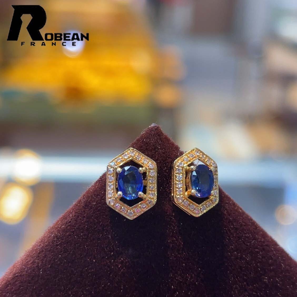 綺麗 EU制 定価50萬円★ROBEAN? サファイア?ピアス★ダイヤモンド 天然石 お守り 賢者の石 ギフト プレゼント K18（18金）0721003