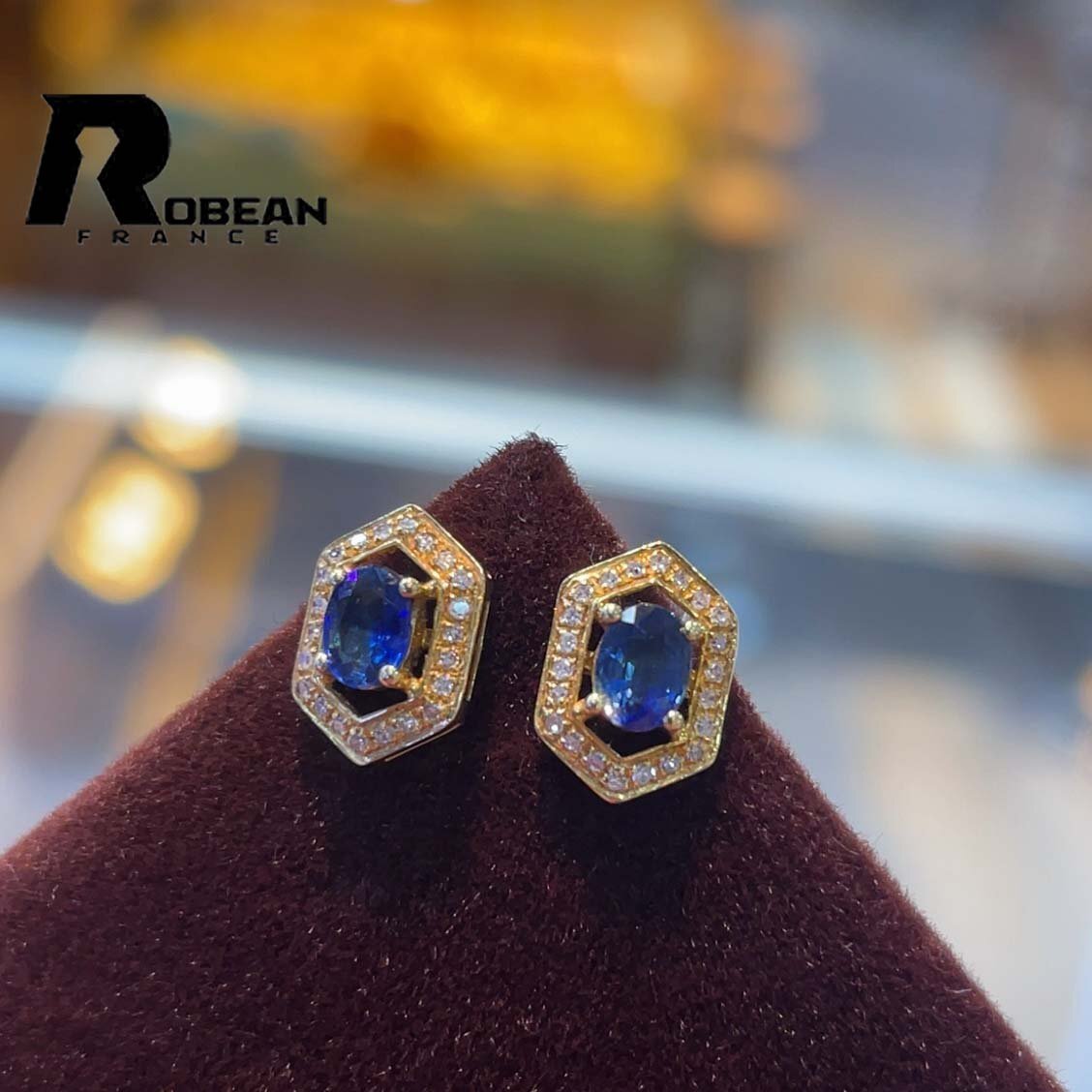 綺麗 EU制 定価50萬円★ROBEAN? サファイア?ピアス★ダイヤモンド 天然石 お守り 賢者の石 ギフト プレゼント K18（18金）0721003