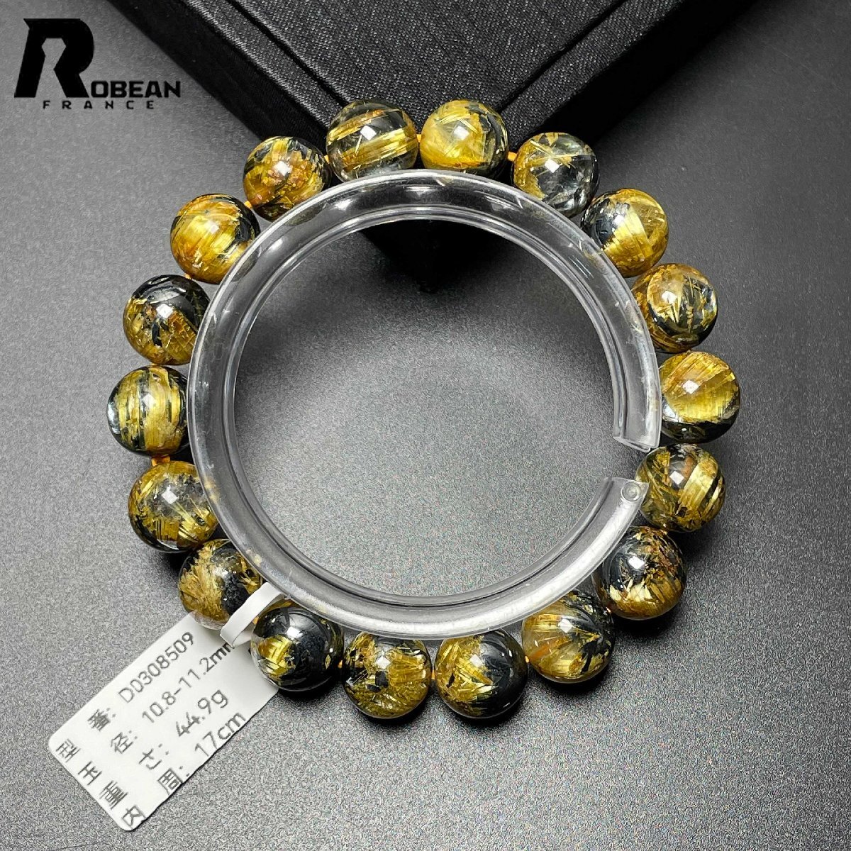 上級 EU制 定価81萬円★ROBEAN?太陽花タイチンルチル★黃金針?biāo)?金運 開運 ゴールド ブレスレット パワーストーン 10.8-11.2mm D0308509
