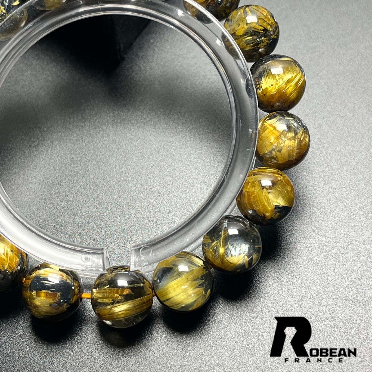 逸品 EU制 定価72萬(wàn)円★ROBEAN?太陽(yáng)花タイチンルチル★黃金針?biāo)?金運(yùn) 開運(yùn) ゴールド ブレスレット パワーストーン 10.8-11.2mm D0922503