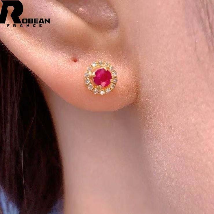 上品 EU制 定価77萬円★ROBEAN?ルビー?ピアス★ダイヤモンド パワーストーン 勝利の石 天然石 綺麗 華やか ギフト K18（18金）00132262