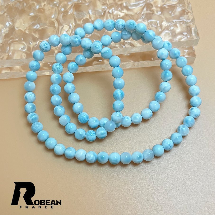 貴重 EU制 定価24萬円★ROBEAN?ドミニカ共和國産のラリマー★3本巻きブレスレット パワーストーン 天然石 開運 金運 約5.8-6mm K0730117
