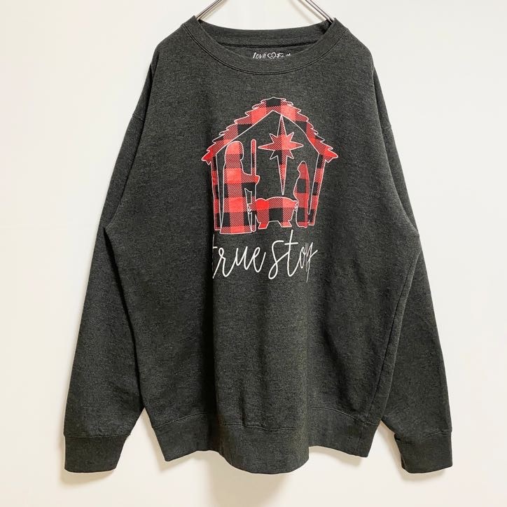 古着 used　LoveinFaith　長袖プリントスウェット　トレーナー　黒　ブラック　秋冬服　ビッグシルエット　XLサイズ_画像1