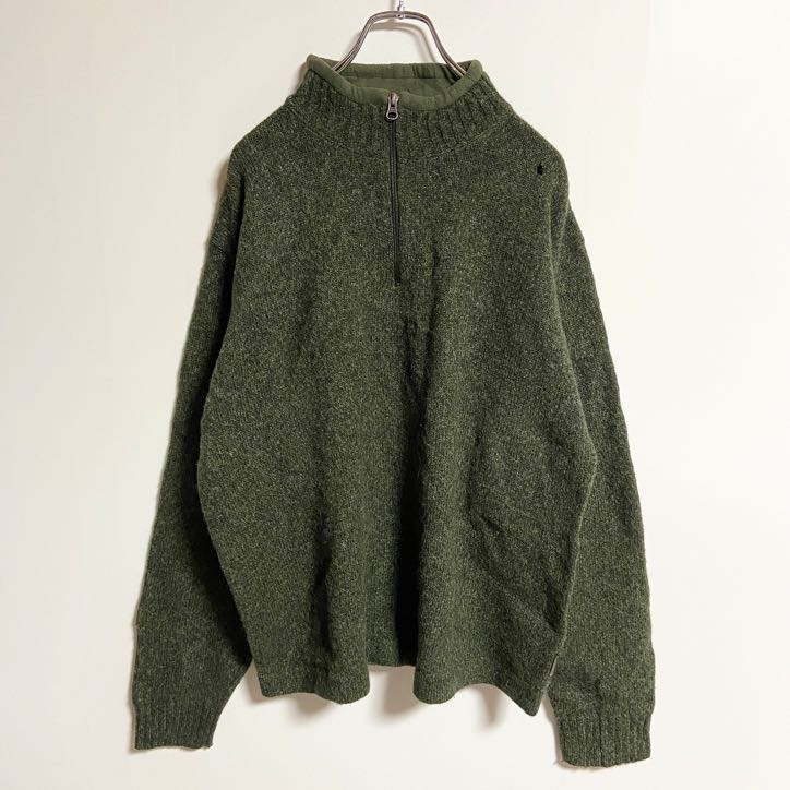 古着 used　WOOLRICH　ウールリッチ　長袖ハーフジップニット　セーター　ハイネック　緑　グリーン　秋冬服　Lサイズ_画像1