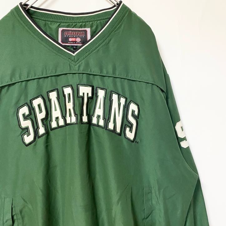 古着 used　Colosseum　長袖Vネックナイロンプルオーバー　ワッペン刺繍　SPARTANS　緑　グリーン　Lサイズ_画像3