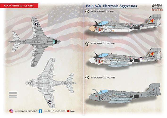 1/72 Print Scaleプリントスケールデカール　72-474　EA-6A Intruder Electronic Aggressor　_画像3