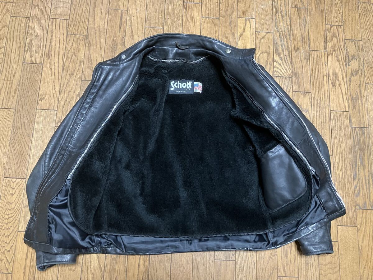 美品/L ショット 641 シングル ライダースジャケット ボアライナー 38 USA製 Schott ショット シングル ライダースジャケット 641