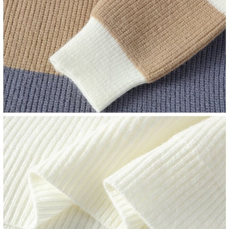 P982-2XL新品DCKMANY ウール混 クルーネック ニットセーター メンズ 秋冬 リブ編み 配色 厚手 暖かい 長袖 プルオーバー トップス/ブラック_画像10