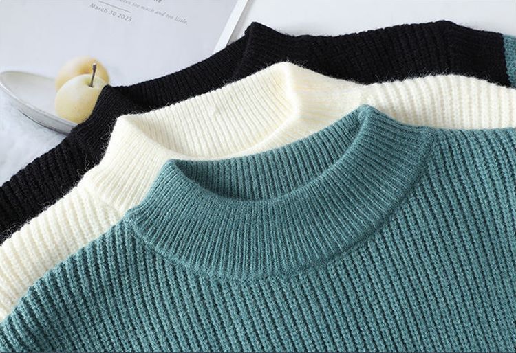 P982-2XL新品DCKMANY ウール混 クルーネック ニットセーター メンズ 秋冬 リブ編み 配色 厚手 暖かい 長袖 プルオーバー トップス/ブラック_画像4