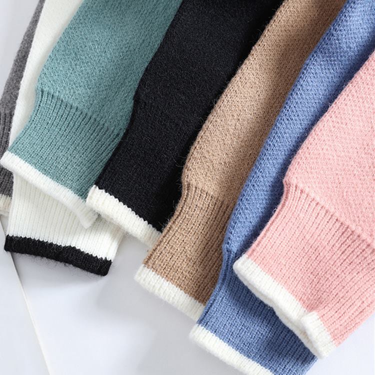 P953-L新品DCKMANY ウール混 クルーネック ニットセーター メンズ 秋冬 バイカラー 配色 厚手 暖かい 長袖 プルオーバー トップス/黒_画像4