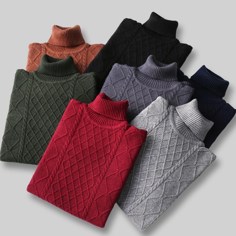 P903(L-XL程度)新品 高品質 DCKMANY ウール混 セーター メンズ ケーブル編み タートルネック ニット 無地 スリム 長袖 厚手 トップス /黒_画像2